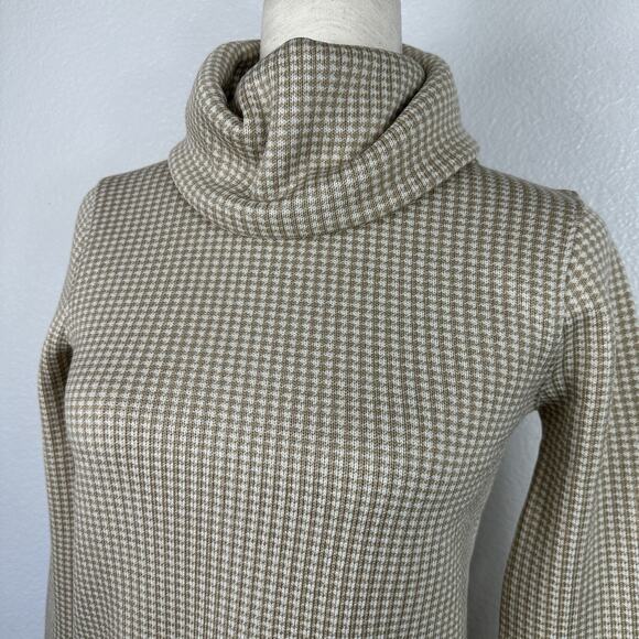 J. Crew Top Women XXS Houndstooth Beige Long Sleeve Funnelneck Pullover Preppy - Picture 5 of 14